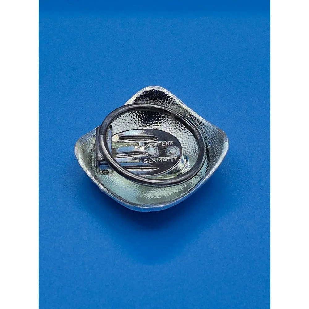 Vintage Western Germany Scarf Clip Silver Tone Brushed Textured Square Domed